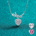 Silver S925 Moissanite Heart Necklace 1 Carat Excellent Cut Bow Pendant Necklace Plated With 18K White Gold GRA Jewelry