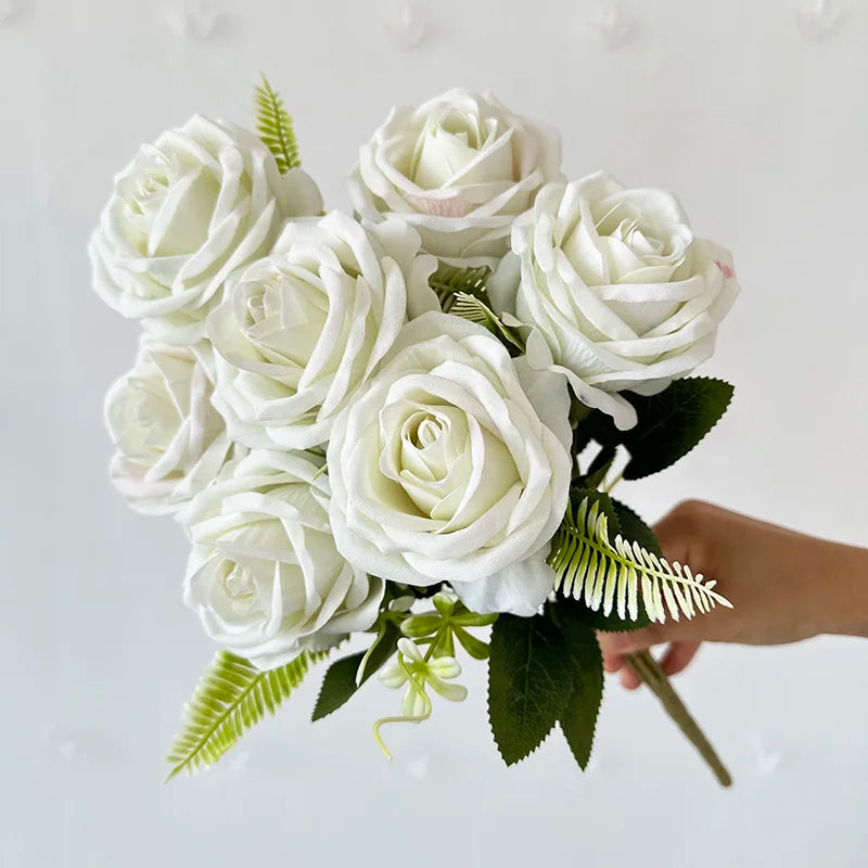 YIWAN Wholesale Artificial Silk Bouquet 9-Coated Cloth Roses Flower Bunch for Home & Wedding Decor High Quality Easter Christmas