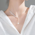Real 925 Sterling Silver Fashion Leaf Synthetic Pearl Clavicle Necklace for Women Wedding Party Fine Jewelry