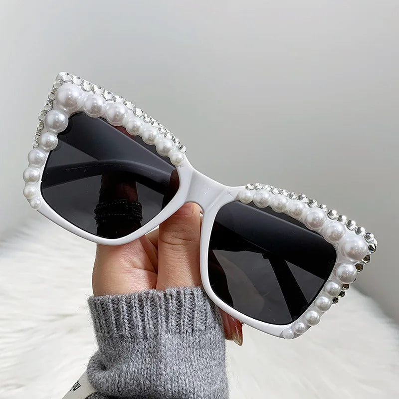 New Pearl Style Sunglasses Women Diamond Sunglasses Brand Designer Eyeglasses Square Sun Glasses for Ladies