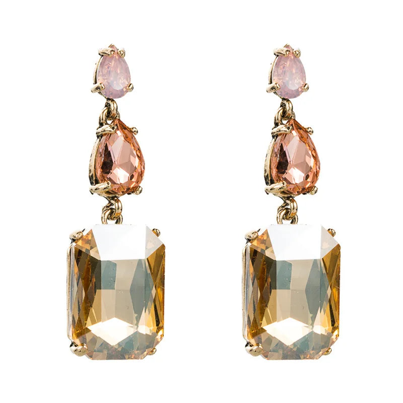 AA016357 Fashion Colorful Rhinestone Drop Earrings Geometric Pendant Statement Earrings S925 Sterling Silver Needle Jewelry