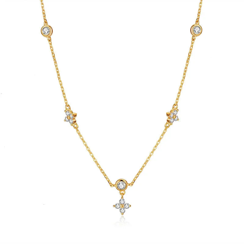 Clover Necklace Women Jewelry 925 Sterling Silver Geometric Cubic Zirconica Flower Necklace