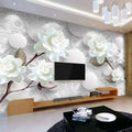 Custom 3D Luxury White Silk PVC Pearl Jewelry Flower Wall Murals Large 3D Relief Deer Waterproof Wallpaper Living Room Bedroom