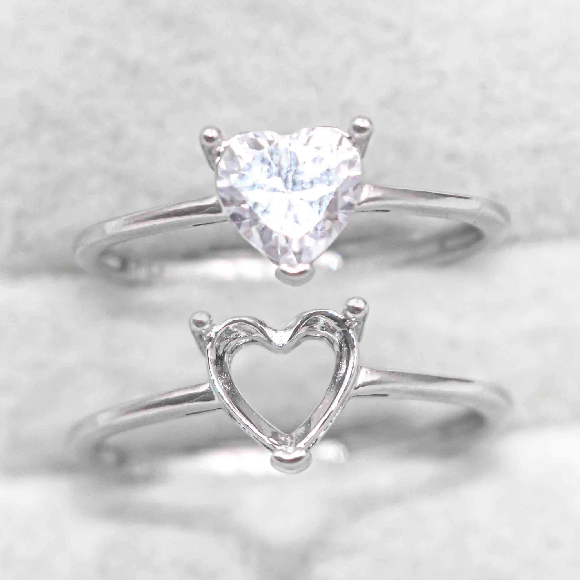 Sterling Silver 6*6/8*8/10*10mm Semi Mount Heart Shape Ring Empty Blank Setting S925 Base Without Center Stone for DIY Inlay
