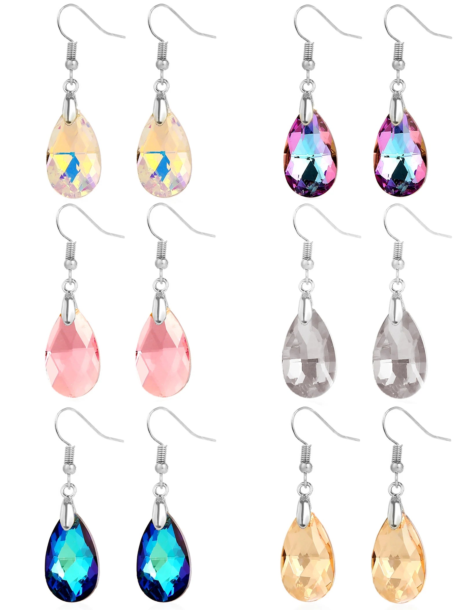 Hotsale Stainless Steel Hook Earring Jewelry Multi-color Oval Shiny Cubic Zirconia Tear Drop Dangle  Earrings for Women Girls