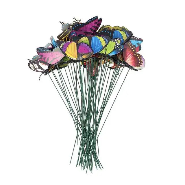50PCS PVC Simulation Butterfly Rod Flowerpot Vase Green Plant Decoration Plastic Craft Gardening Decoration Artificial Butterfly