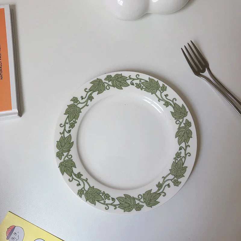 Solhui 2021 Special Design Round Shape Custom Ceramic Plate Colorful Chinese Earthenware Plates Flower Leaves Salad Plates