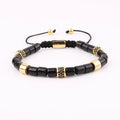Renting Jewelry New Design Natural Black Onyx Stone Tube Stainless Steel Beads CZ Charms Macrame Adjustable Bracelet Men