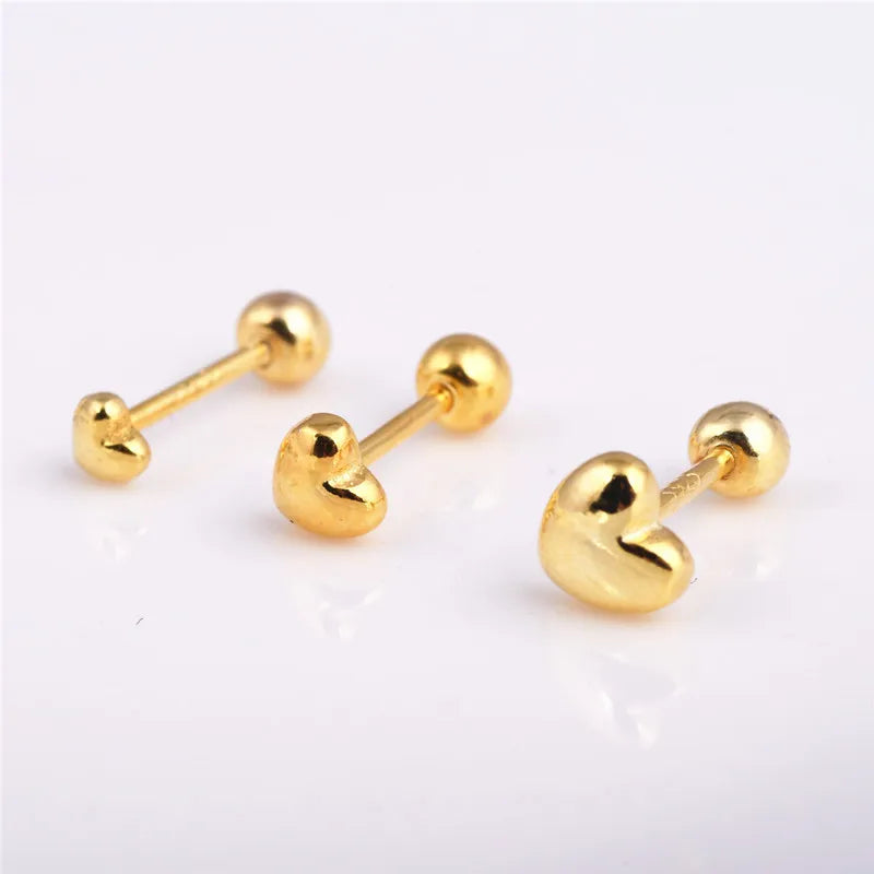 Tiny Gold Platinum Plated 925 Sterling Silver Heart Cartilage Earrings Peach Heart Screw Back Studs Earrings 3mm 4mm 5mm