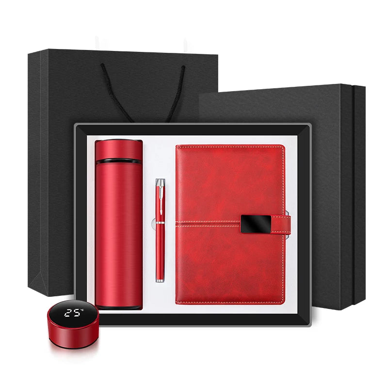 Hot Merchandise Business Gift Set Temperature Display Vacuum Flask A5 Plain Notebook Metal Pen-for Office or Classroom