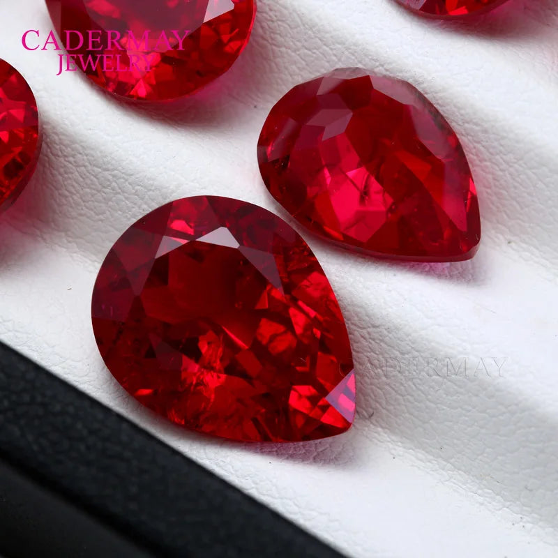Cadermay Unique Gemstone Pigeon Blood Red Pear Shape Lab-Grown Ruby 3*4mm~15*20mm Top Quality Synthetic Ruby with Inclusions