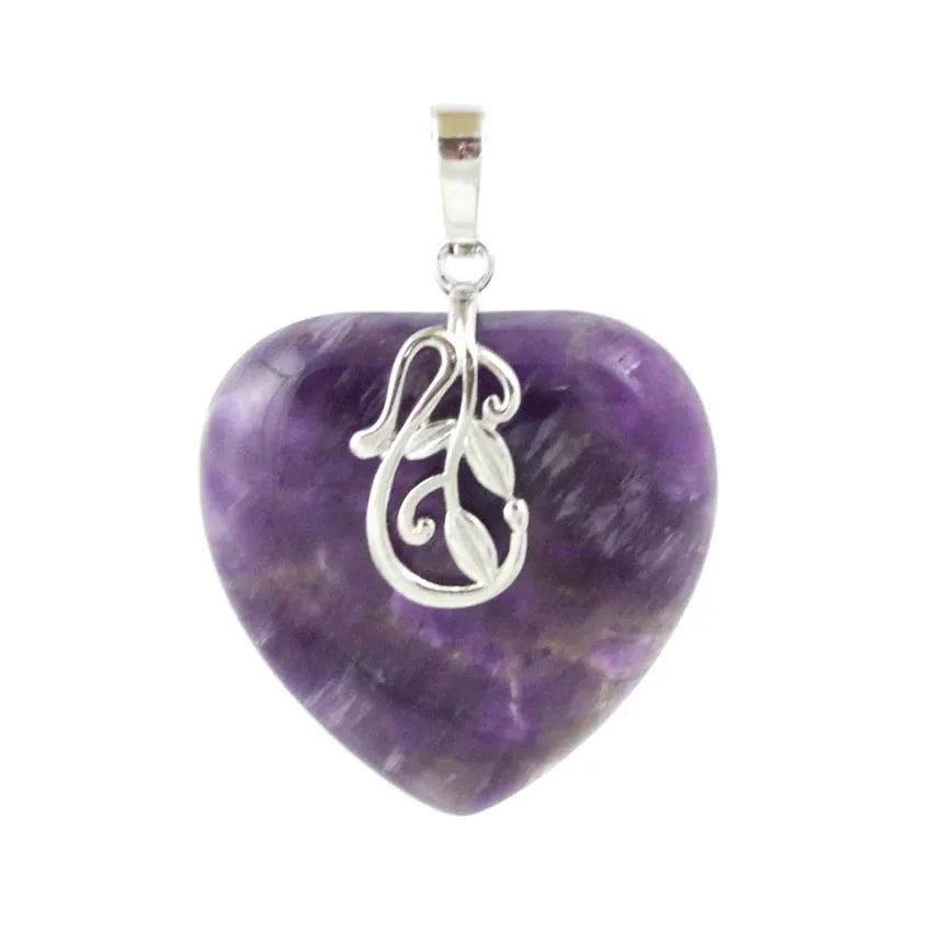 HZ Wholesale Natural Amethyst Chakra Healing Crystal Stone Heart Shape Pendant Women Fashion Necklace Rose Quartz Heart Jewelry