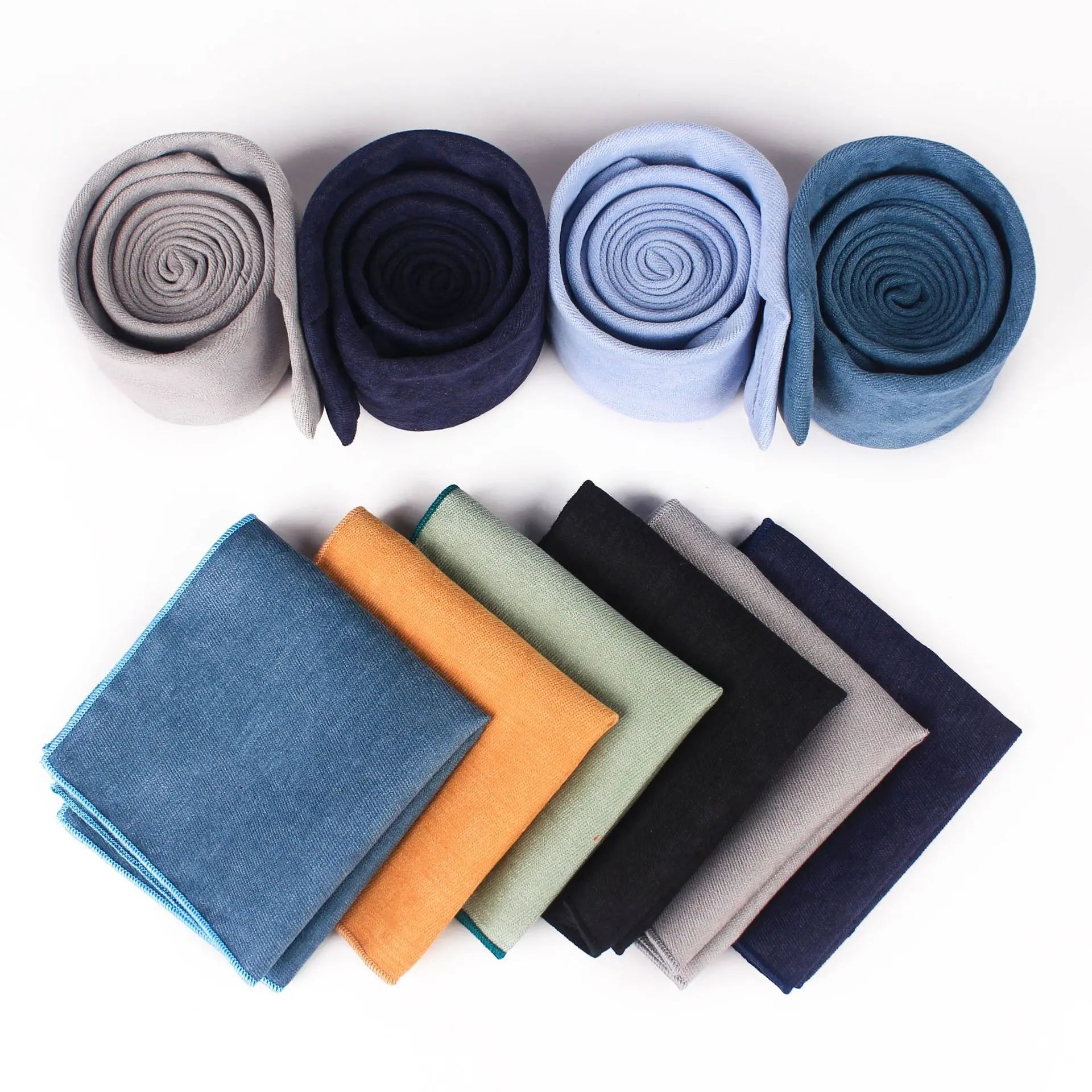 6cm Narrow Tie Handkerchief Set 100% Cotton Skinny Necktie Pocket Square in Solid Color