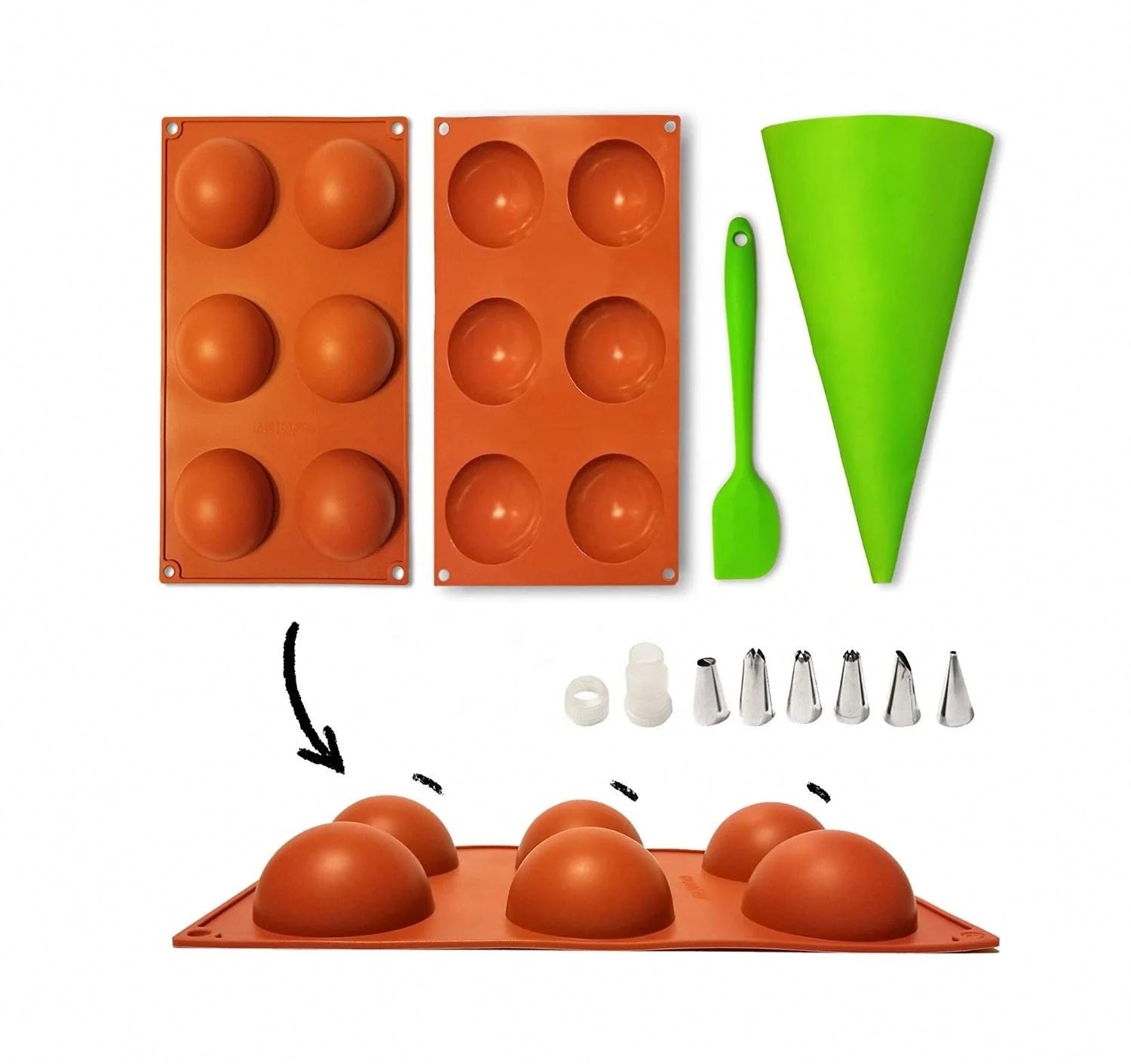 2 Pack Hot Chocolate Bomb Mold With Pastry Reusable Bags Piping Tips Set Silicone Spatula Semi Sphere Cocoa Bomb Mold