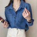 Women Blue Denim Shirt Casual Long Sleeve Lapel Button Shirts Women's Blouse Loose Loose Comfortable Tops Fashion Female Shirt
