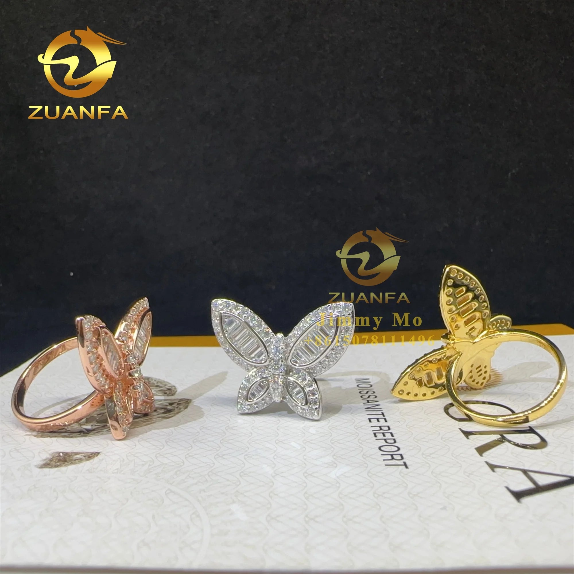 New Arrivals Buss Down Female Luxury Elegant Style 925 Solid Silver VVS Moissanite Diamond Hip Hop Iced Out Butterfly Ring Gift