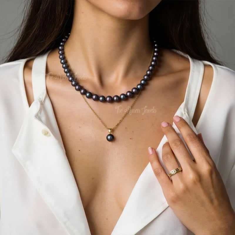 Wholesale High-quality Freshwater Pearls 6mm 7mm 8mm 9mm Glass Straight Hole Full Hole Black Round Pearl Beads Used for Jewelry