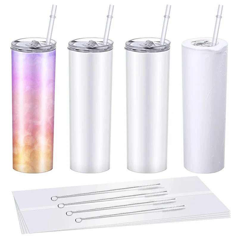 Wholesale Bulk 20 oz Straight Sublimation Skinny White Coffee Mug Blank Tumbler with Straw