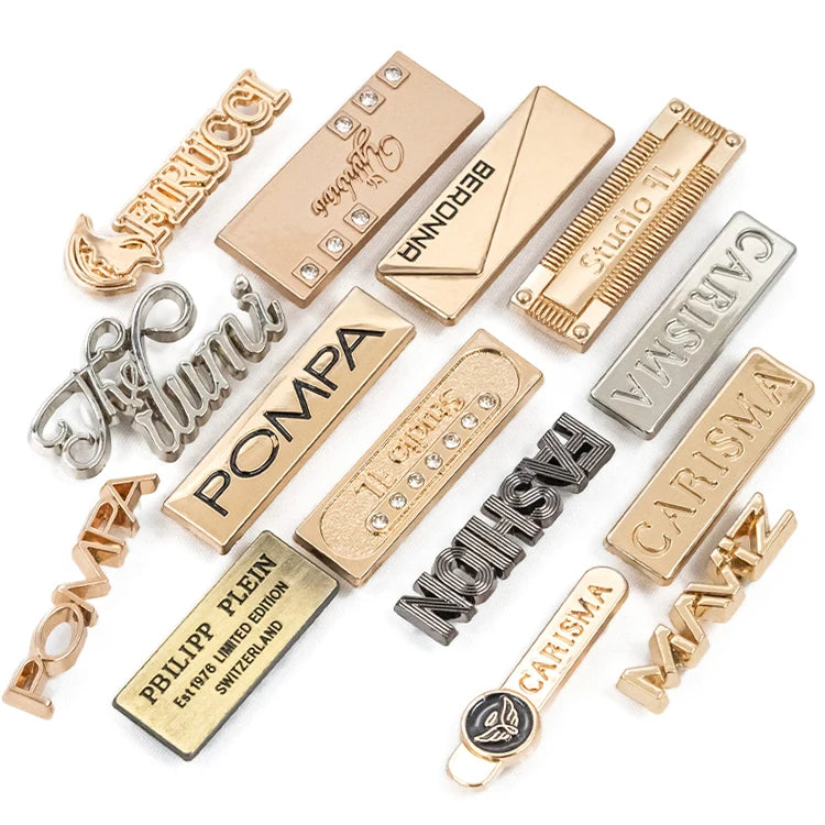 Factory Custom Garment Metal Brand logo Metal Clothing Labels Decorative Bag Metal Name Tag Label