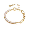 New Trendy 18k Gold Plated Stainless Steel Women Jewelry Baguette Diamond CZ Stone Iced Out Tennis Chain Bracelet
