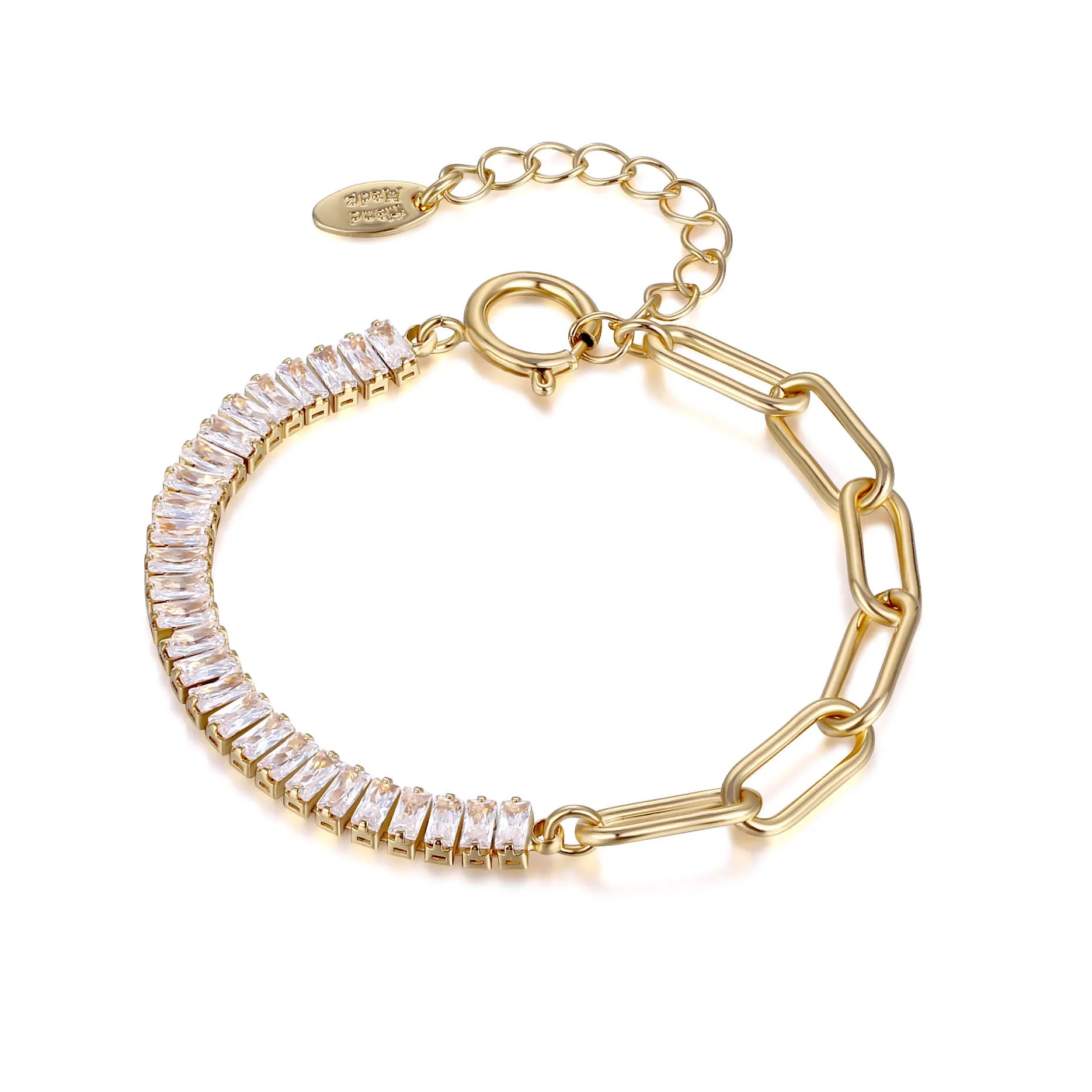New Trendy 18k Gold Plated Stainless Steel Women Jewelry Baguette Diamond CZ Stone Iced Out Tennis Chain Bracelet