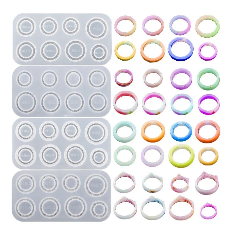 8 Grid Multiple Sizes Silicone Ring Mold Smooth Rhombus Cat Ear Resin Ring Mold for Diy