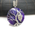 Wholesale Natural Healing Crystal Women Wire Wrapped Tree of Life Purple Lace Agate Owl Necklace Pendant Jewelry