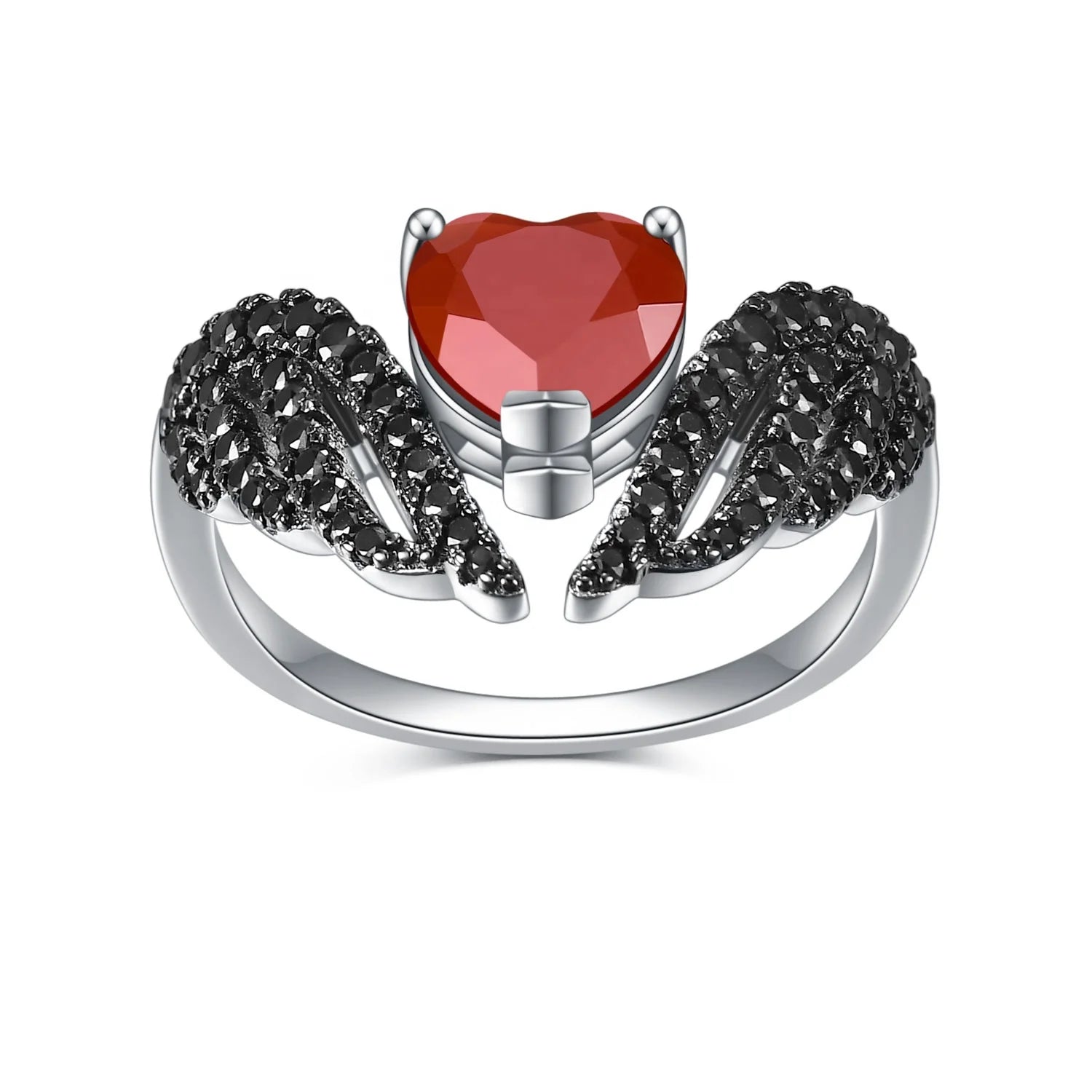 C8279 Abiding Custom Fine Jewelry Wholesale Heart Natural Red Agate Gemstone Silver Ring Jewellery Wholesale