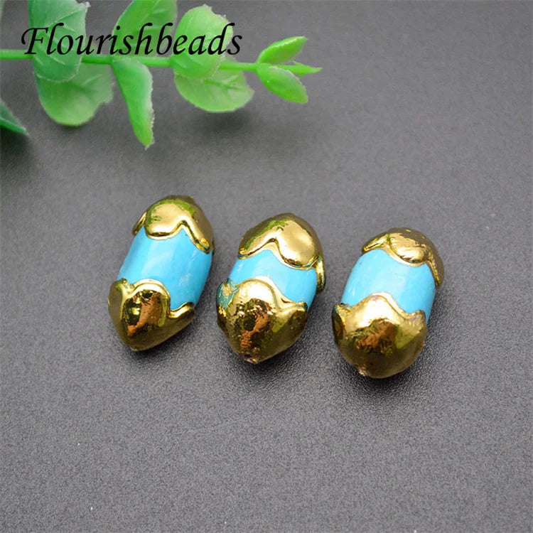 Wholesale Jewelry Making Gold Plated Freeform Oval Shape Synthetic Turquoise Stone Beads for DIY Bracelet Making