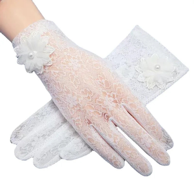 Women's Summer Thin Lace-Up Outdoor Cycling Gloves Breathable Sun Protection Touch Screen Compatibility Short Style for Daily