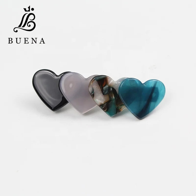 Hot Sales Heart Shape Hair Barrettes Clips Green Acetate Girls Hair Accessories 6.7cm Elegant Heart Barrette Clips
