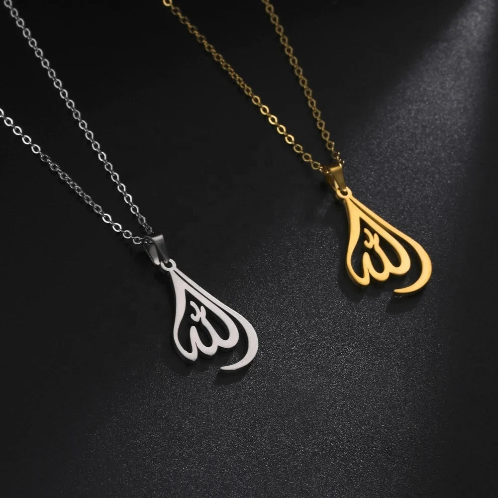 Allah Islamic Symbol Necklace Double Layer Chain Stainless Steel Jewelry Muslim Prayer Religious Gift