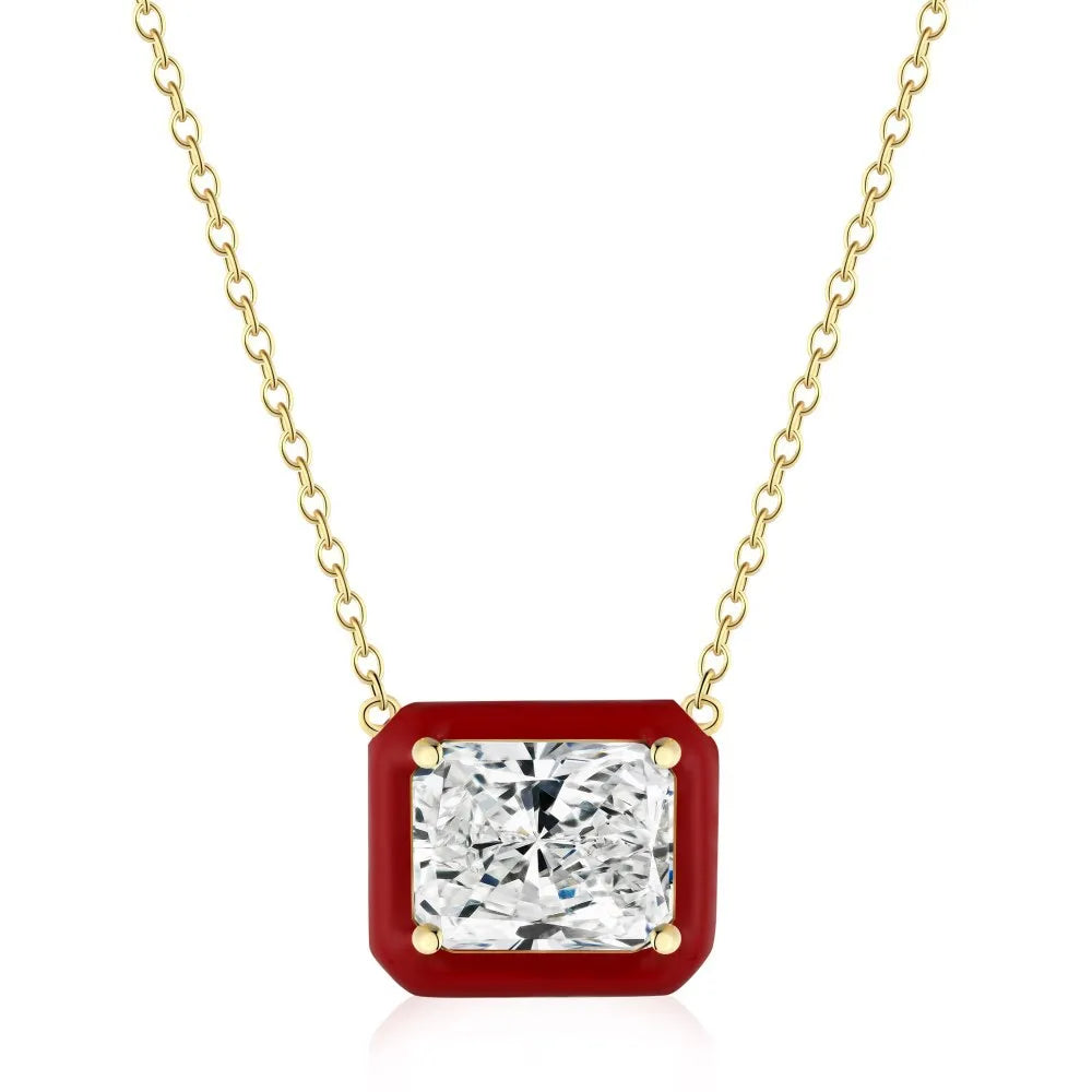 Wish Jewelry Punk 18K Gold Plated CZ Zirconia Rectangle Pendant Necklace S925 Sterling Silver Square Pendant Necklace for Party
