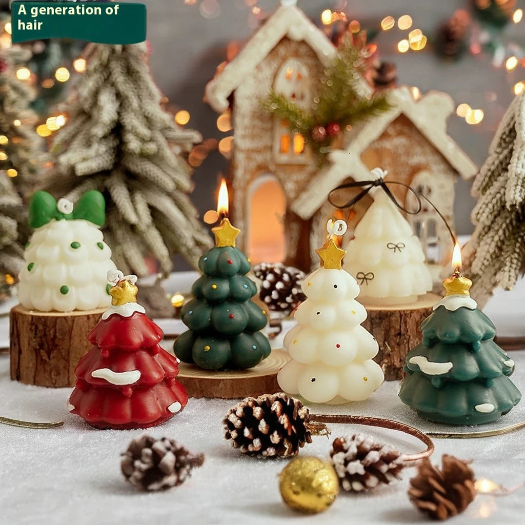 Handmade Christmas Tree Scented Candle Atmospheric Wedding Souvenir Gift Bulk New Condition Paraffin Wax Cotton Wick
