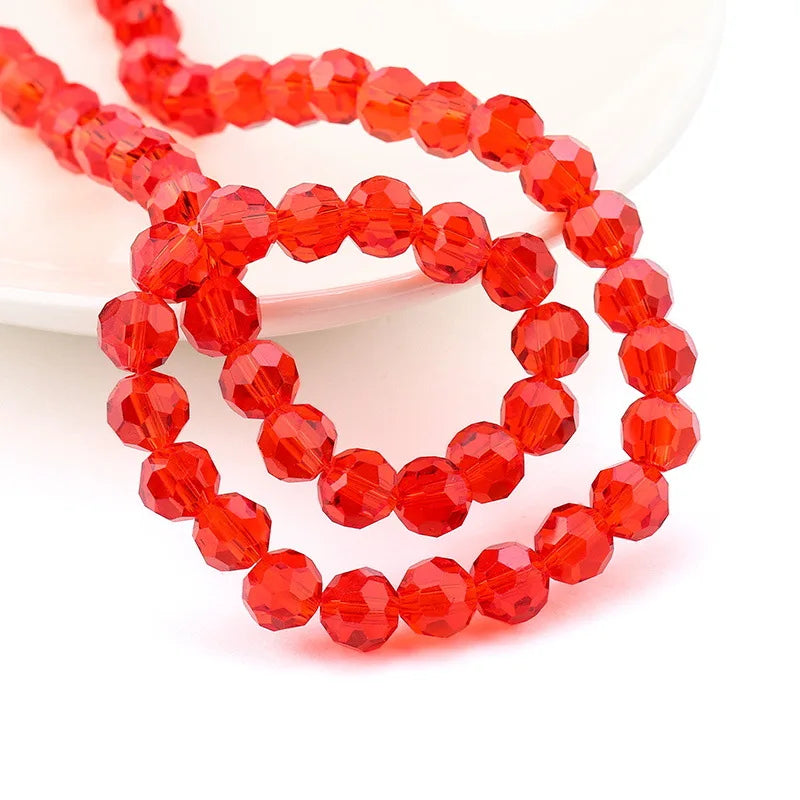 8mm Siam Football Glass Beads Round Faceted Crystal Loose Beads for Jewelry Making