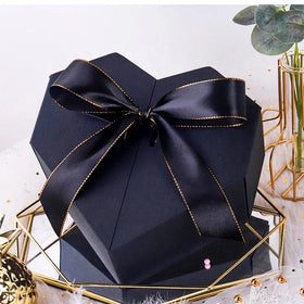 Double Side Open Luxury Ribbon Closure Black Heart Shape Valentine Gift Packaging Box Glossy Lamination Embossing Gift Paper Bag