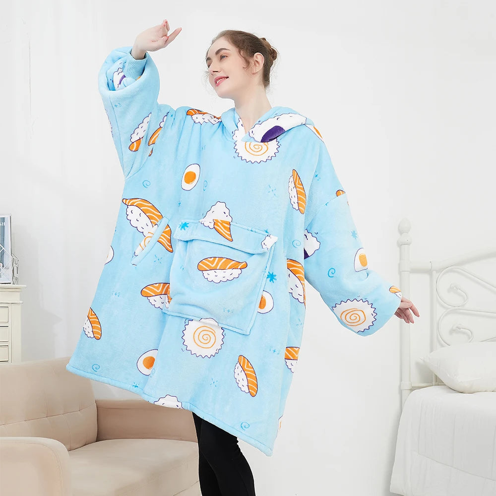 Polyester Adult Hooded Sherpa Wearable Giant Oversize Sweatshirt Blanket Hoodies Wholesale Hood Warming Blanket With Sleeves