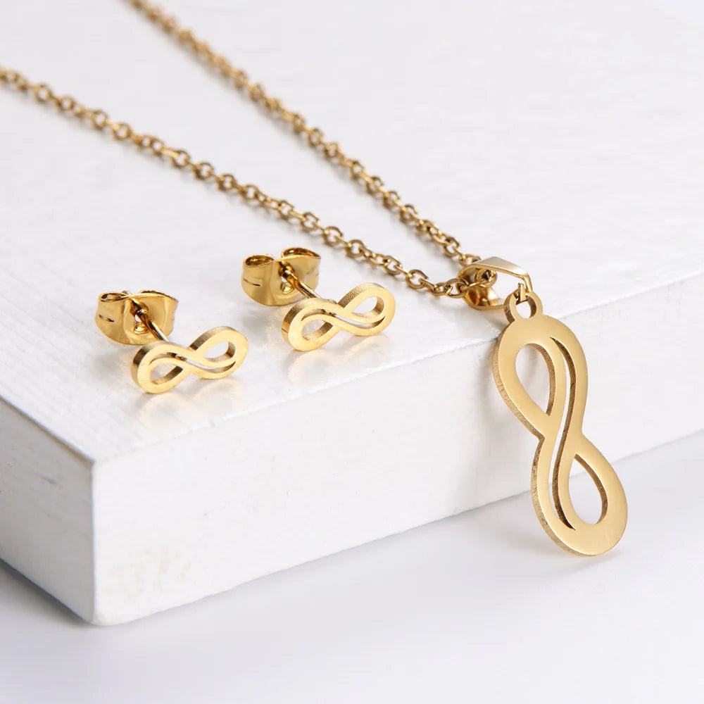 Fashion Custom Stainless Steel Gold Plated Number Girls Jewelry Gift Set