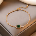 Women Luxury Jewelry Real 18k Gold Plated Full CZ Crystal Tennis Bracelet Bling Bling Green Emerald Diamond Bracelet