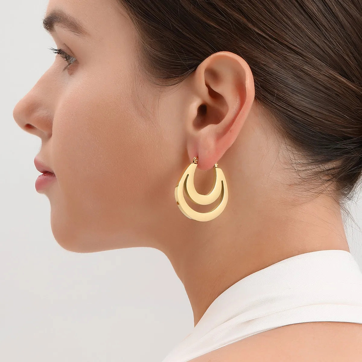 Women's Unique Geometric Silver Gold CC Earrings Stainless Steel Drop Shipping Heart Star Triangle Hoop Exaggerated Design