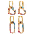 SC Luxury Rainbow Zircon Earrings Fashion Oval Heart Drop Earrings Jewelry 18K Gold Plated Brass Double Hoop Earrings for Women