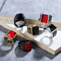 Vintage Personality Black Red Gem Stone Rings Stainless Steel Casting Maple Leaf Natural Stone Ring for Men Women
