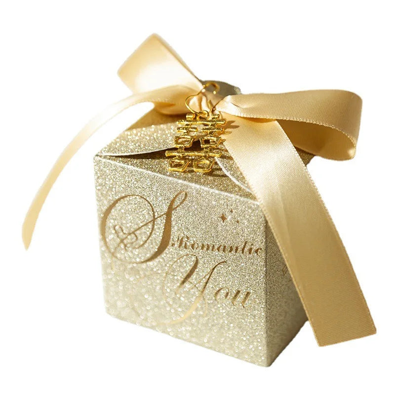 Wedding Gift Box Gold Candy Gift Box Paper Box With Pearl Ribbon Bow for Wedding Decoration Party Favor Small Gift Packing