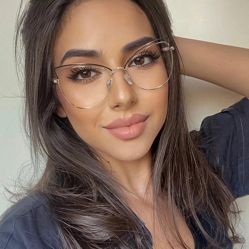 High Quality Glasses Metal Frames Eyewear Frames for Eye Glasses Cat Eye Bold Eyeglasses Anti Blue Light Glasses for Women