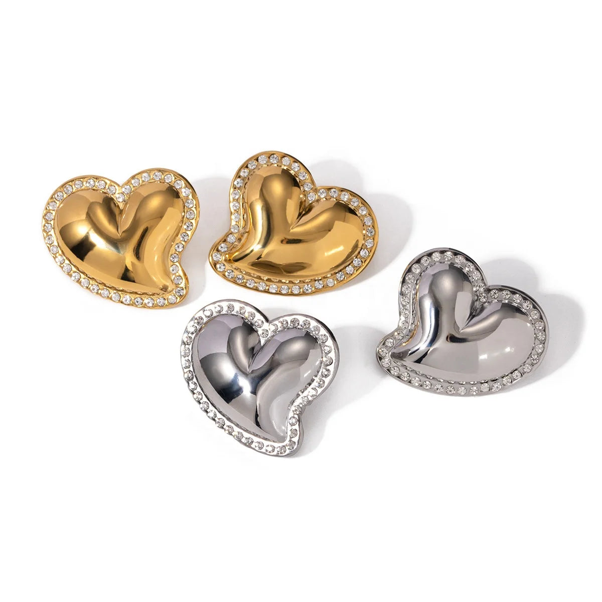 Tarnish Free Fashion Jewelry Earrings 18K Gold Stainless Steel Inlay Diamond Zircon Design Love Heart Stud Earrings for Women