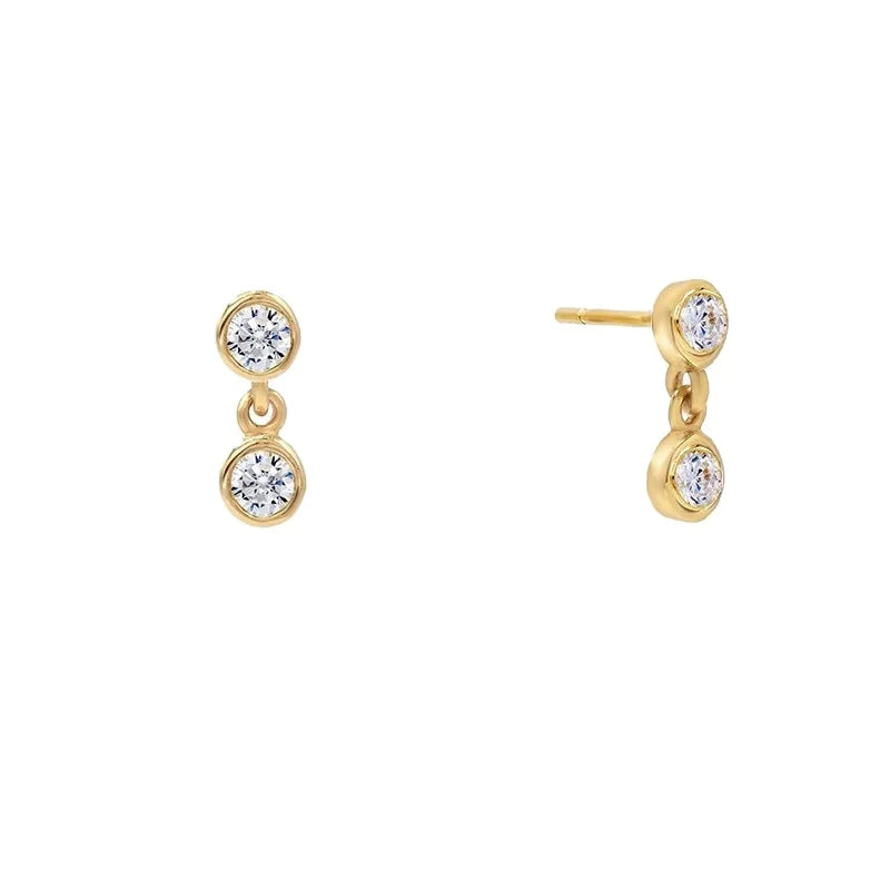 Dainty 925 Sterling Silver Designer Minimalist Double CZ Dangle Earrings Europe and American Hot Sell  Fashion Jewelry