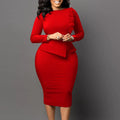 Women's New in Round Neck Ruffle Hip Wrap Business Party Midi Pencil Dresses Africa Women Fashion Office OL Formal Dress
