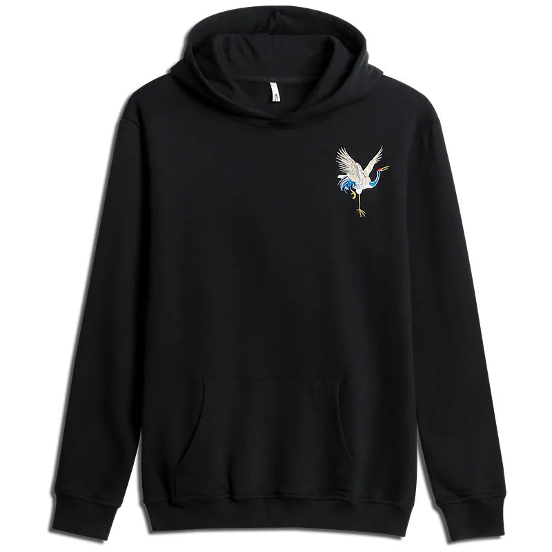 Wholesale Premium Mens Chinese Style 100% Cotton Hooded Graphic Printed and Embroidery Pullover Trendy Long Sleeve Hoodies