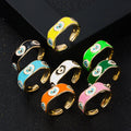 Vintage Colorful Enamel Heart Evil Eyes Rings Bohemia Gold Dripping Oil Heart Eye Rings for Girls