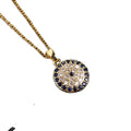 BINSHUO Gold Plated Brass Micro-Inlaid Zircon Necklace Colorful CZ Crystal Evil Blue Eye Pendant for Women and Men Link Chain